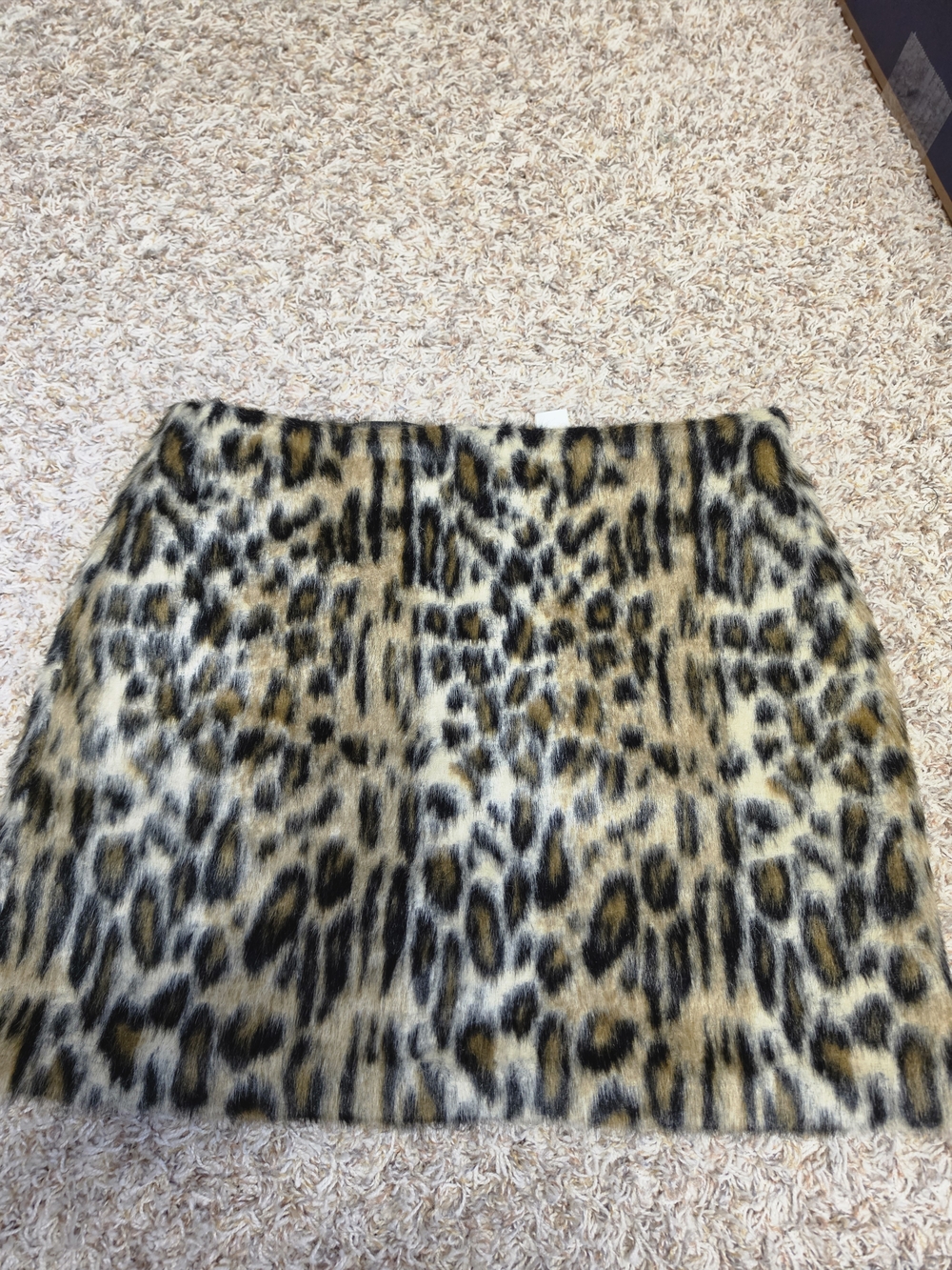 H&M Leopard Print Faux Fur Mini Skirt in Tan, Black, White